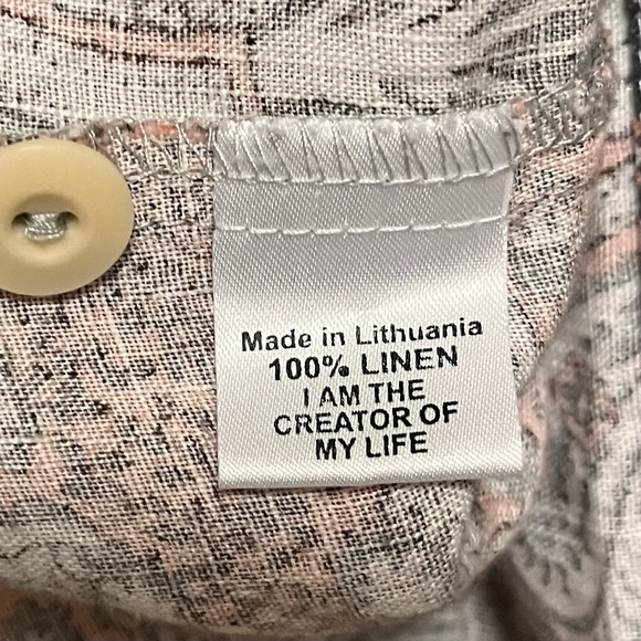 Flax Linen Button Down Shirt Womens SZ Small Paisley Boho Hippie Lagenlook Artsy - Picture 6 of 7